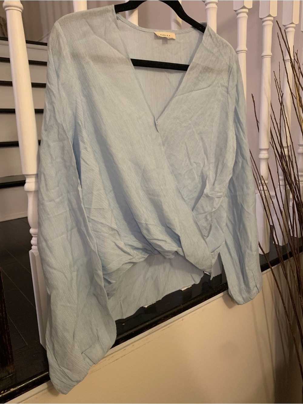 Gilli Light Blue Long Sleeve Wrap Blouse